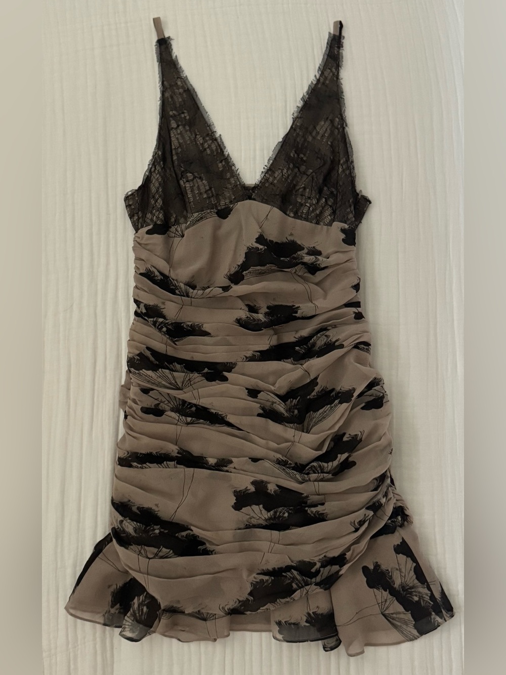 Elizabeth and James Taupe and Black Lace Detail Slip Dress